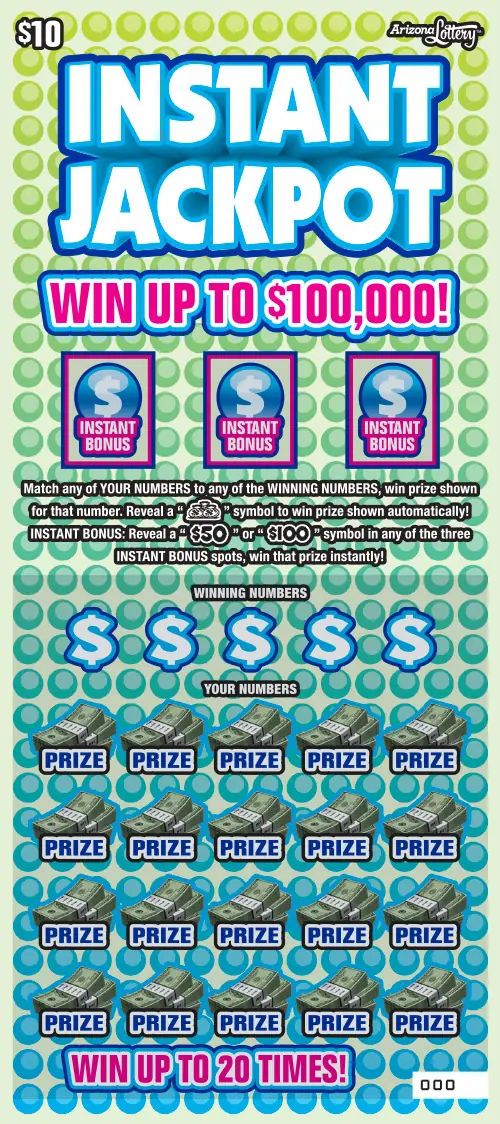 Instant Jackpot Arizona scratcher ticket