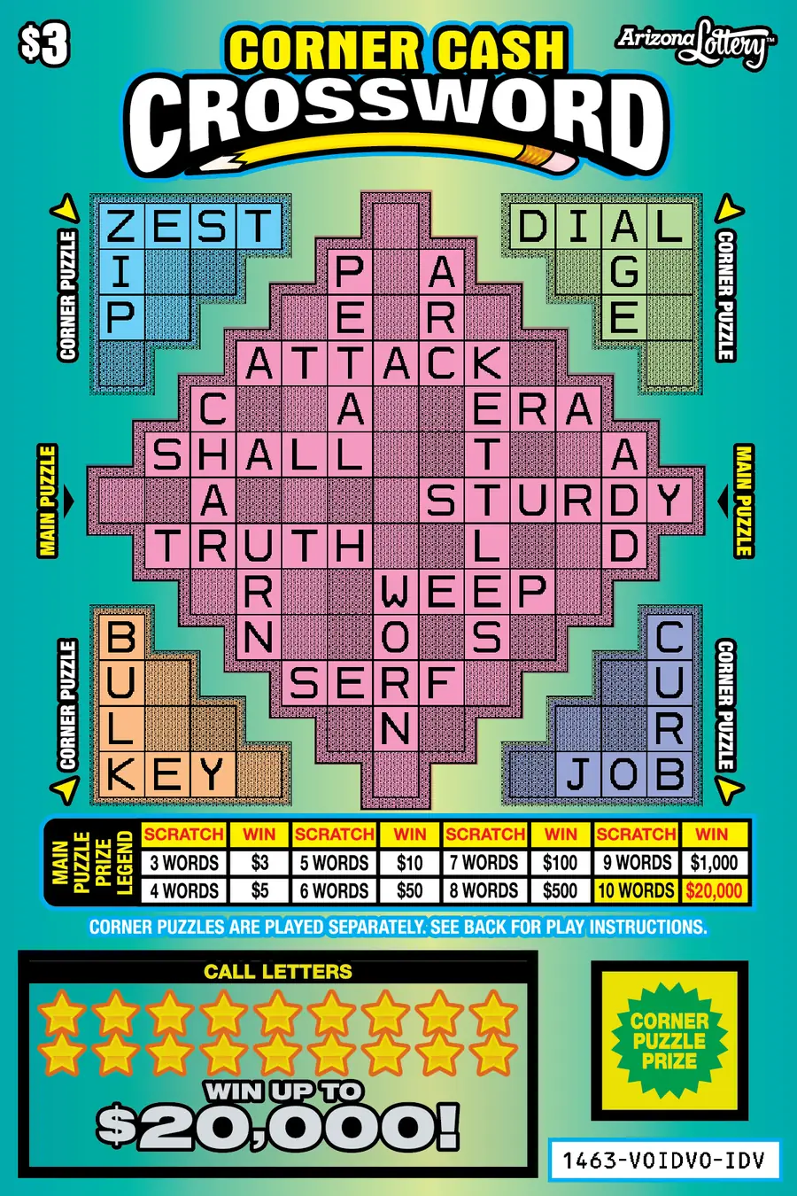 Corner Cash Crossword Arizona scratcher ticket