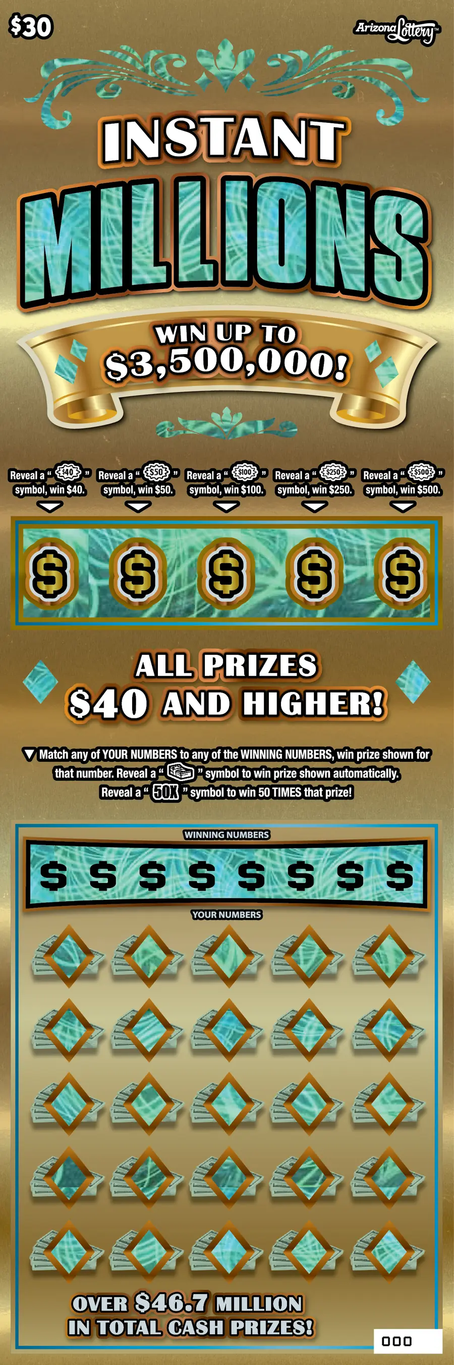 Instant Millions Arizona scratcher ticket