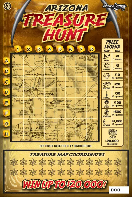 Arizona Treasure Hunt Arizona scratcher ticket