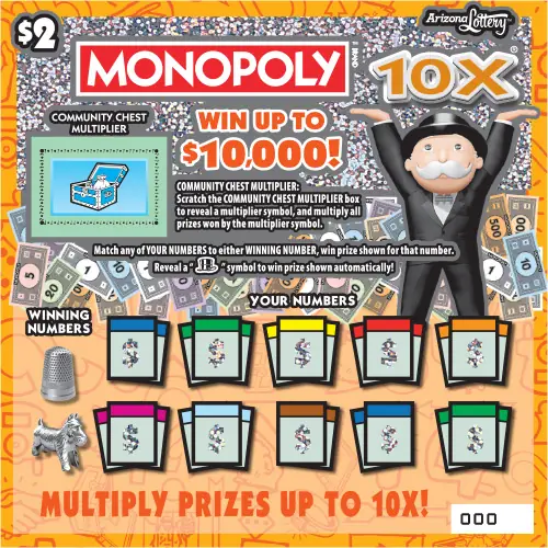 MONOPOLY 10X® Arizona scratcher ticket