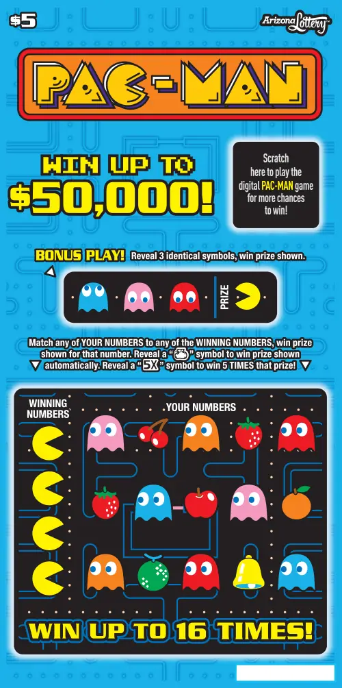 PAC-MAN Arizona scratcher ticket