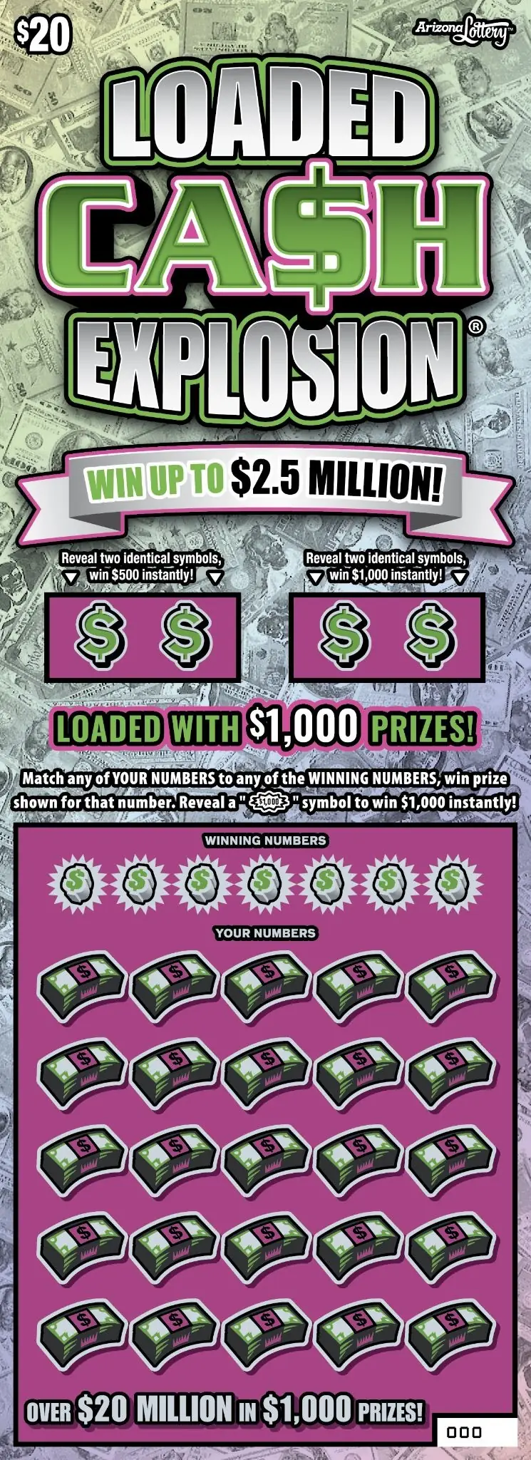 Loaded CASH EXPLOSION® Arizona scratcher ticket
