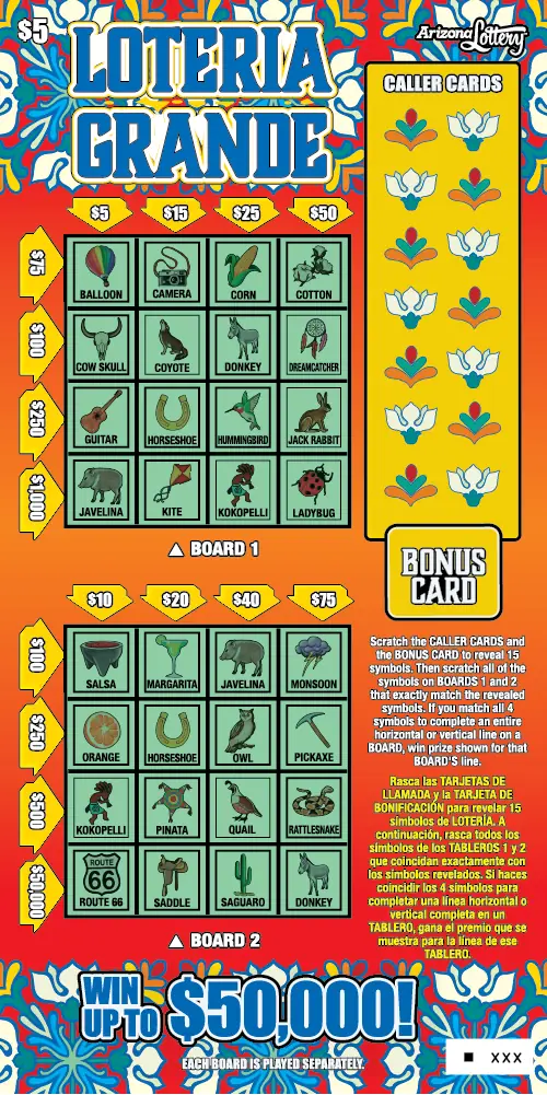 Lotería Grande Arizona scratcher ticket