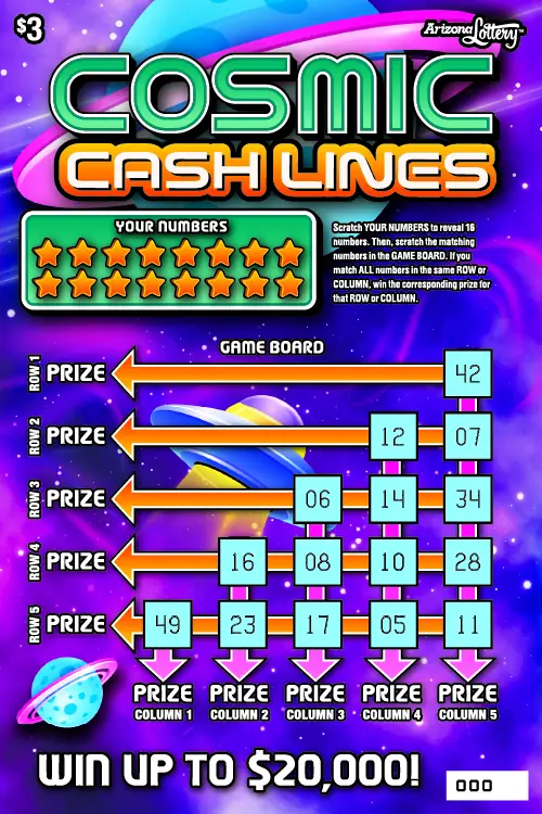 Cosmic Cash Lines Arizona scratcher ticket