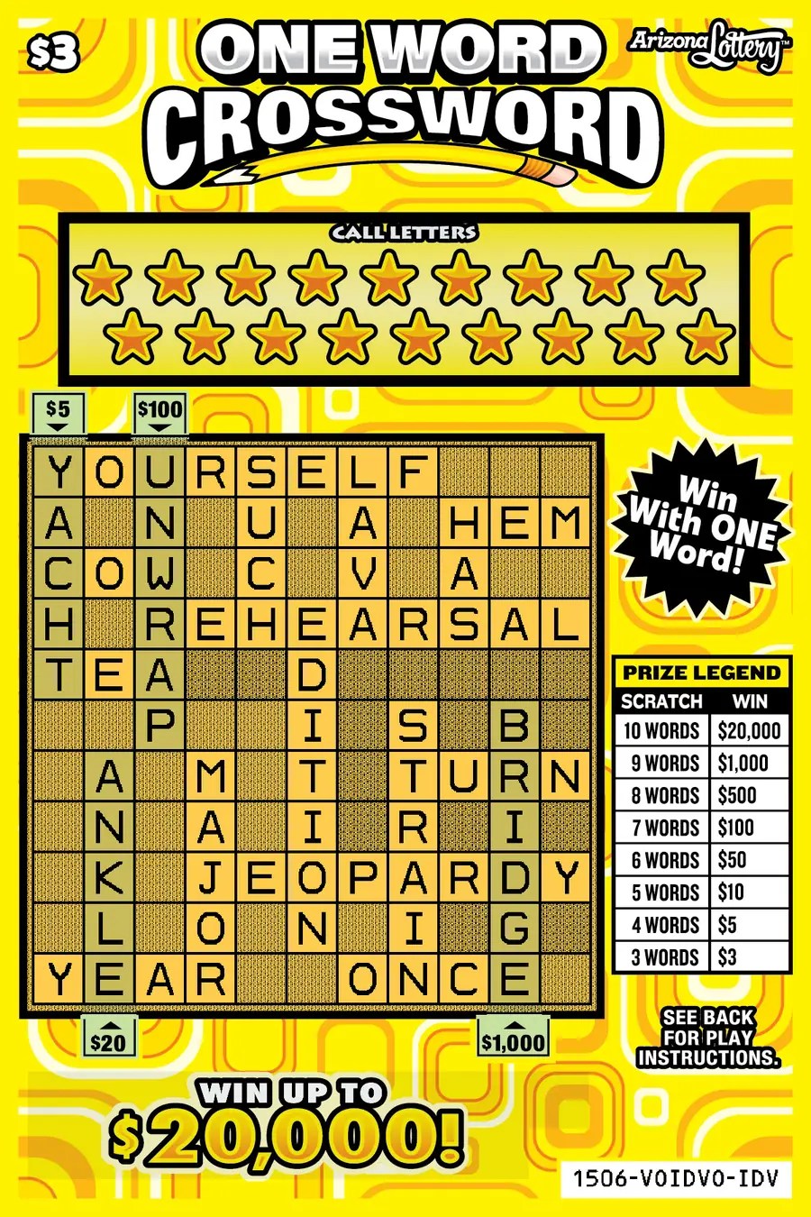 One Word Crossword Arizona scratcher ticket