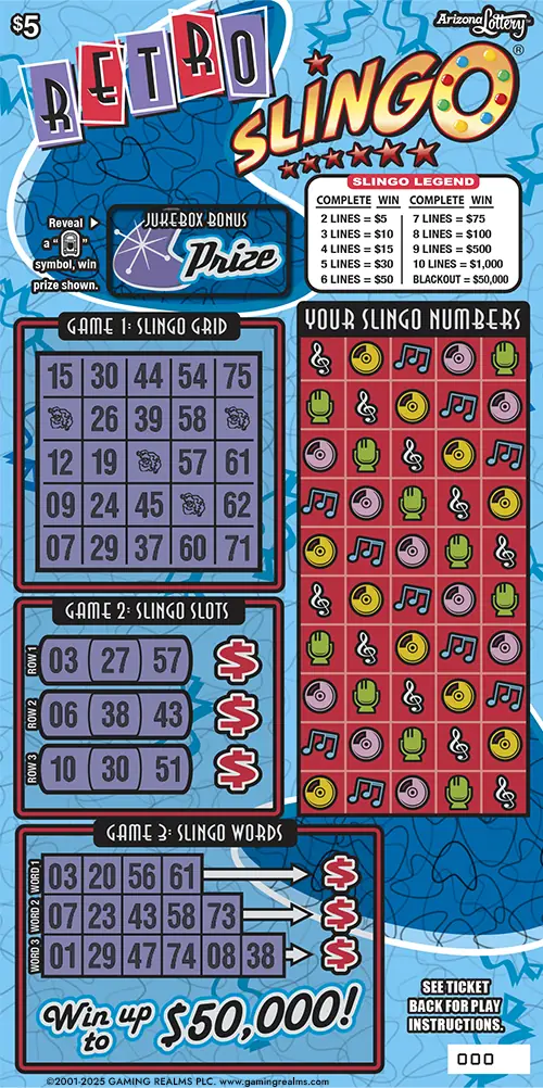 Retro SLINGO® Arizona scratcher ticket