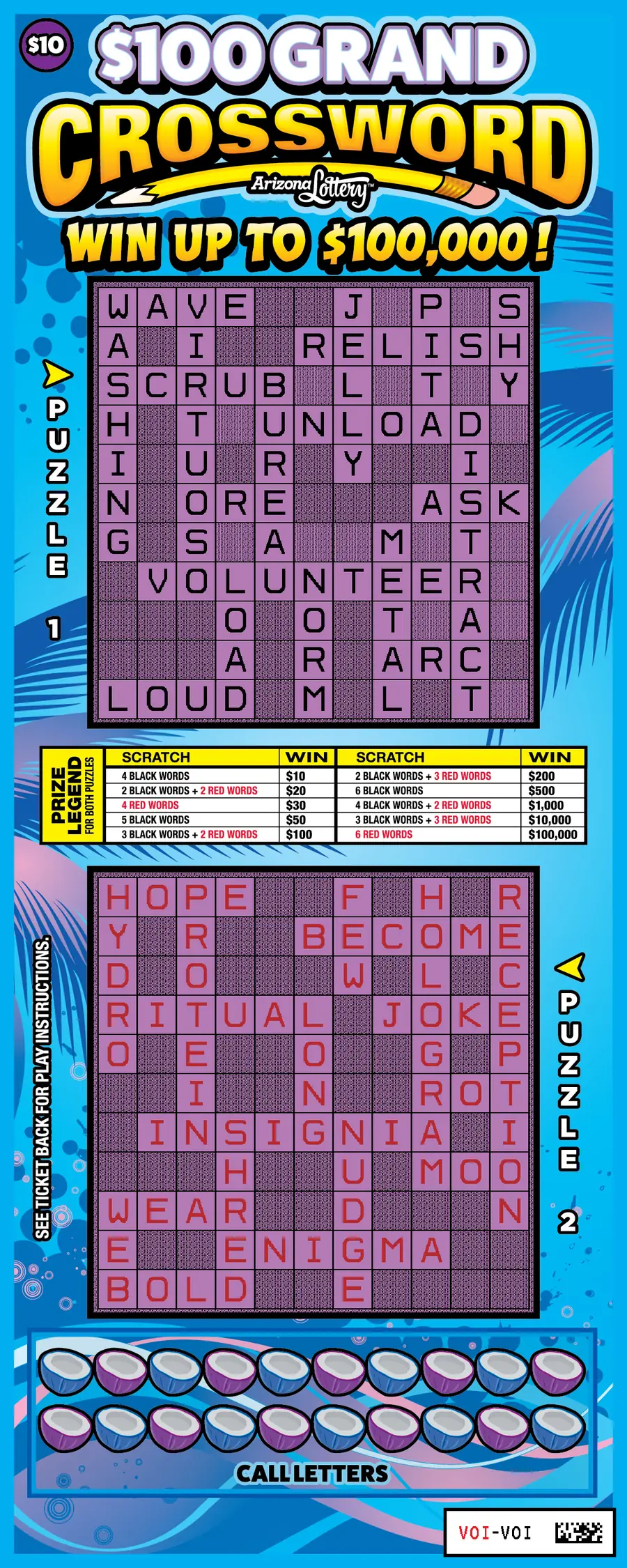 $100 Grand Crossword Arizona scratcher ticket