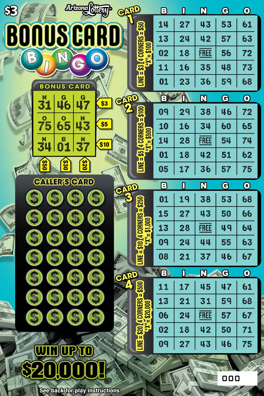 Bonus Card Bingo Arizona scratcher ticket