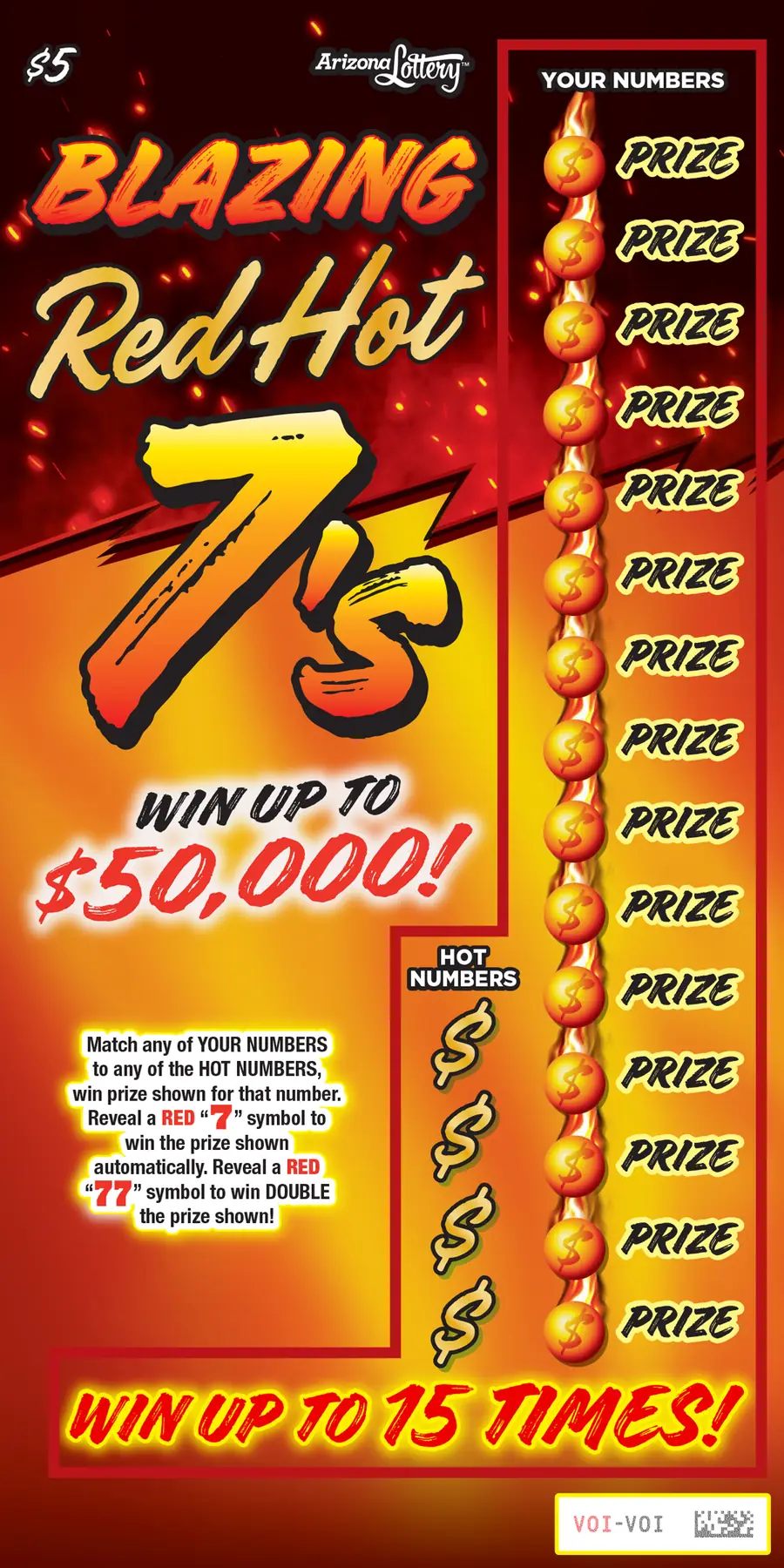 Blazing Red Hot 7's Arizona scratcher ticket