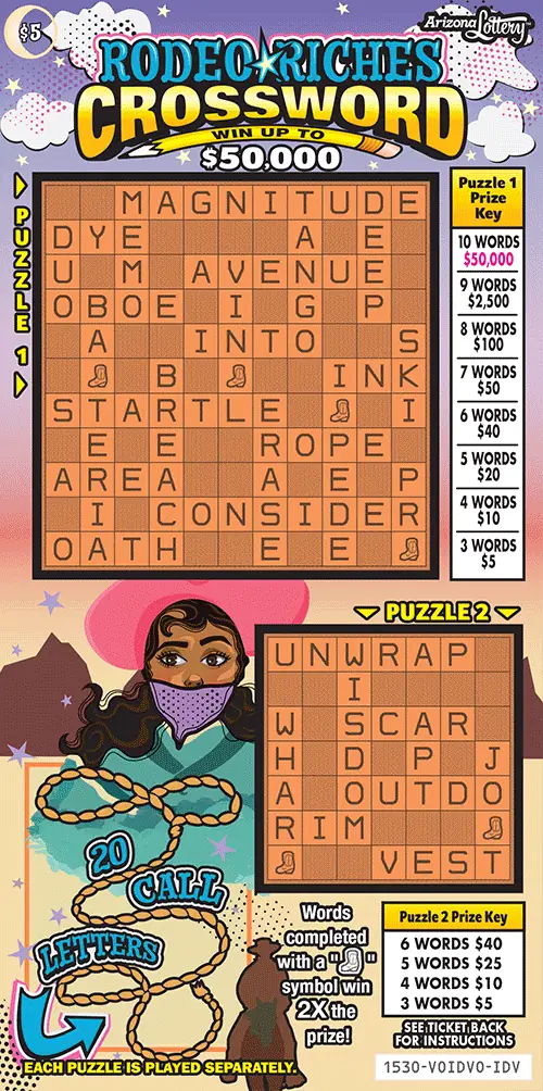 Rodeo Riches Crossword Arizona scratcher ticket