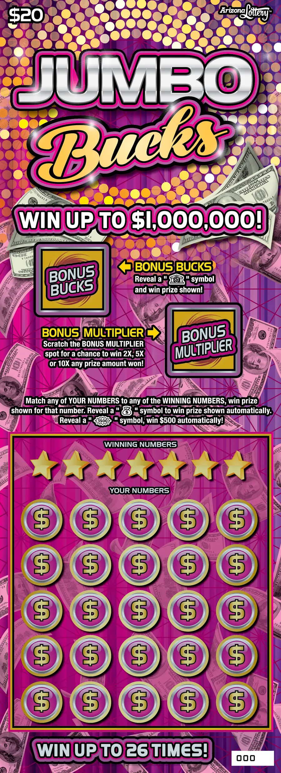 Jumbo Bucks Arizona scratcher ticket
