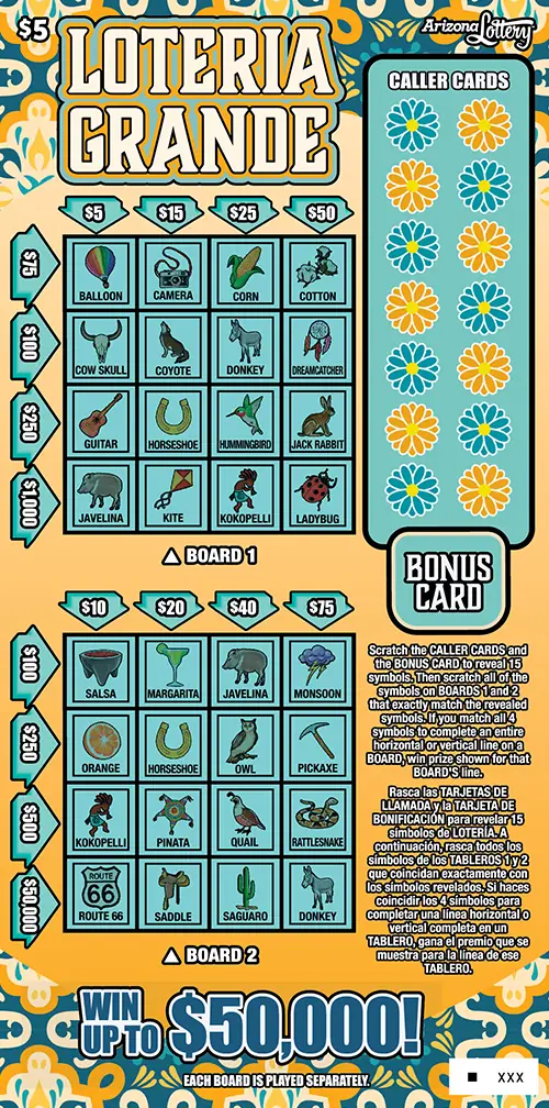 Lotería Grande Arizona scratcher ticket