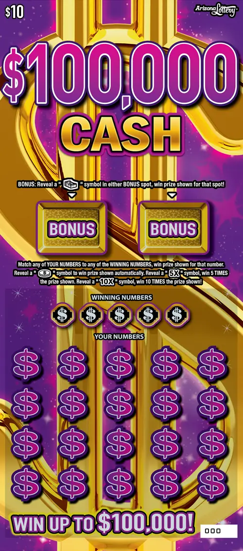 $100,000 Cash Arizona scratcher ticket