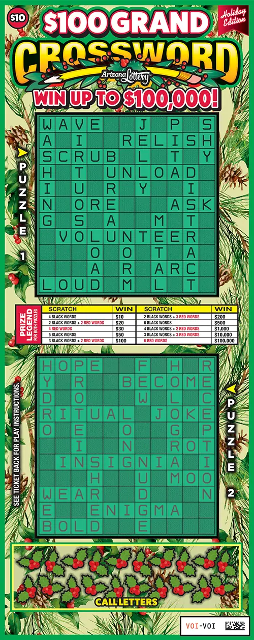 $100 Grand Crossword Arizona scratcher ticket