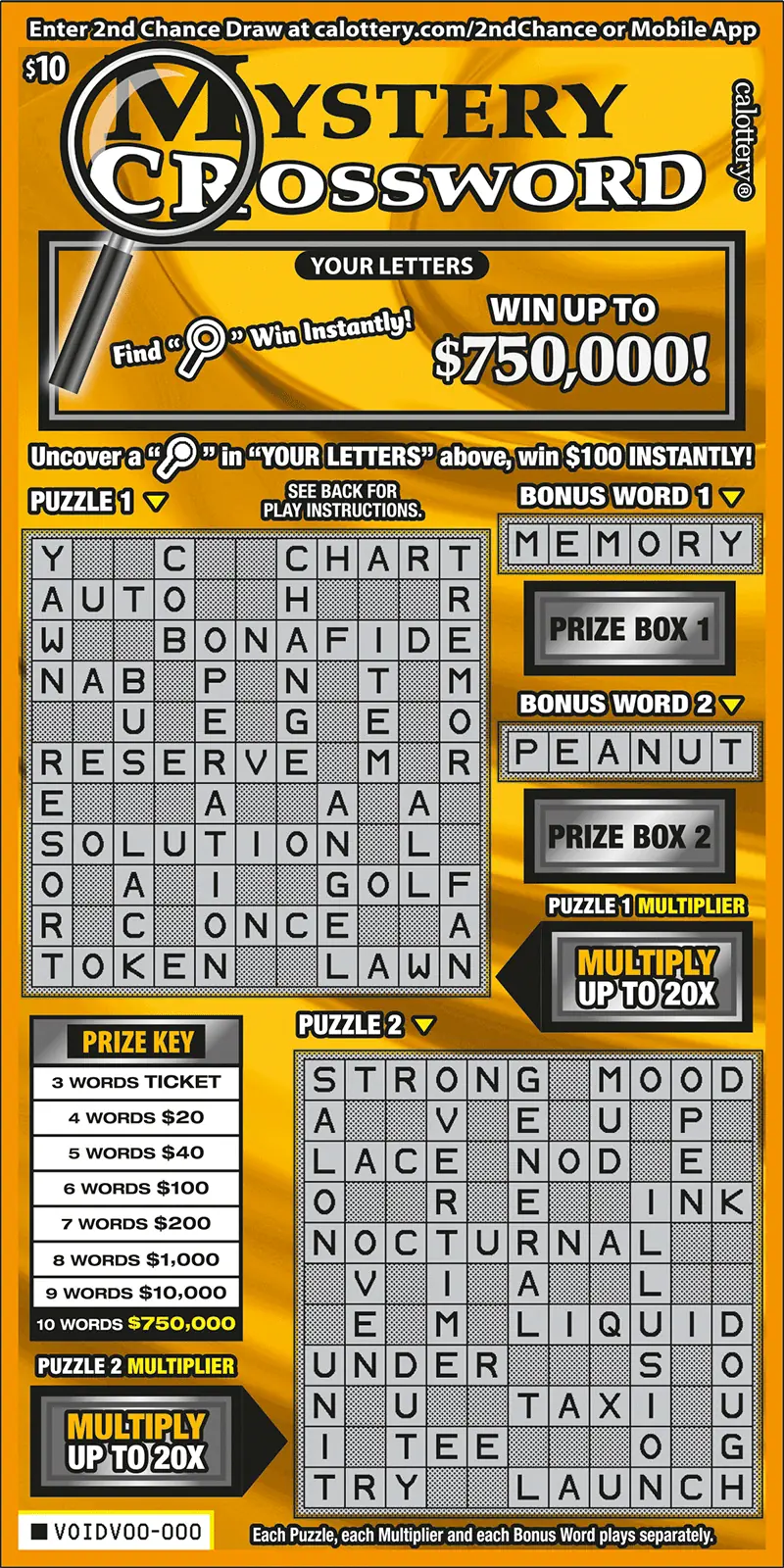 Mystery Crossword California scratcher ticket