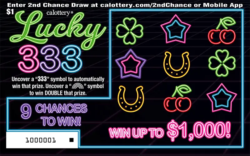 Lucky 333 California scratcher ticket