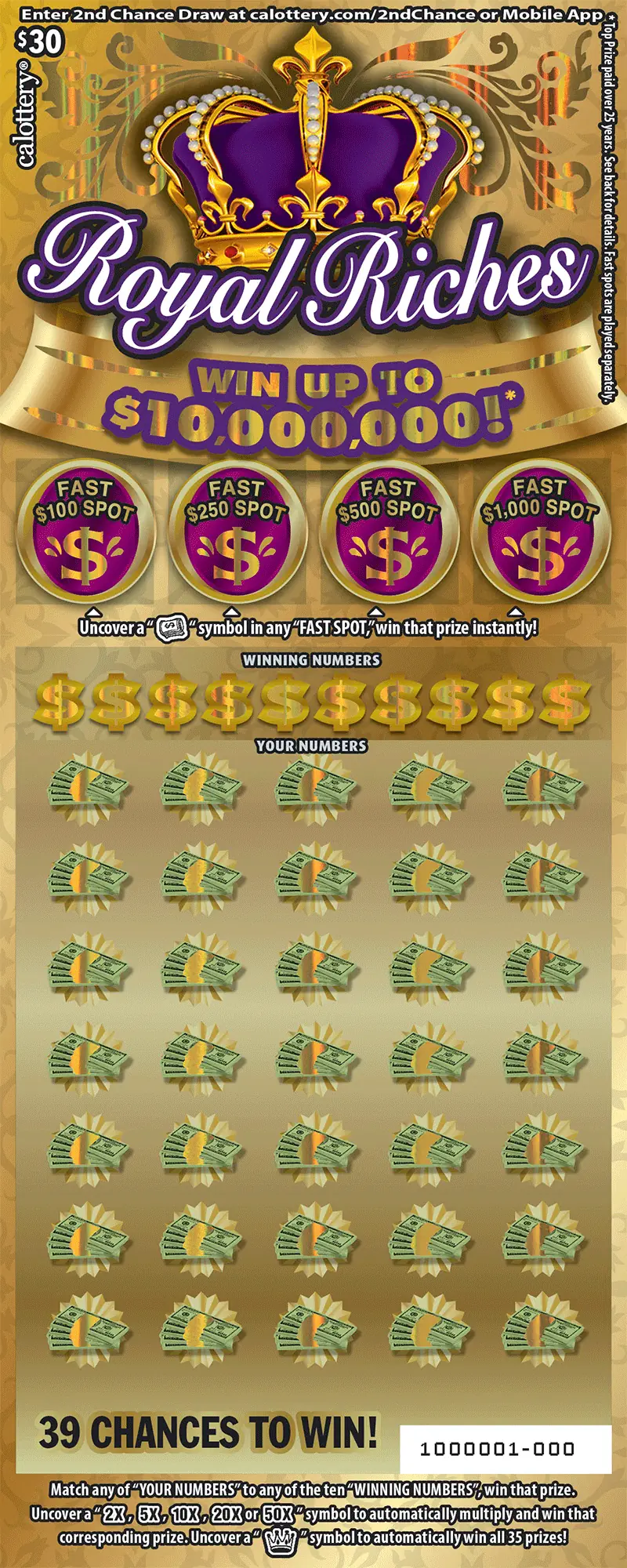 Royal Riches California scratcher ticket