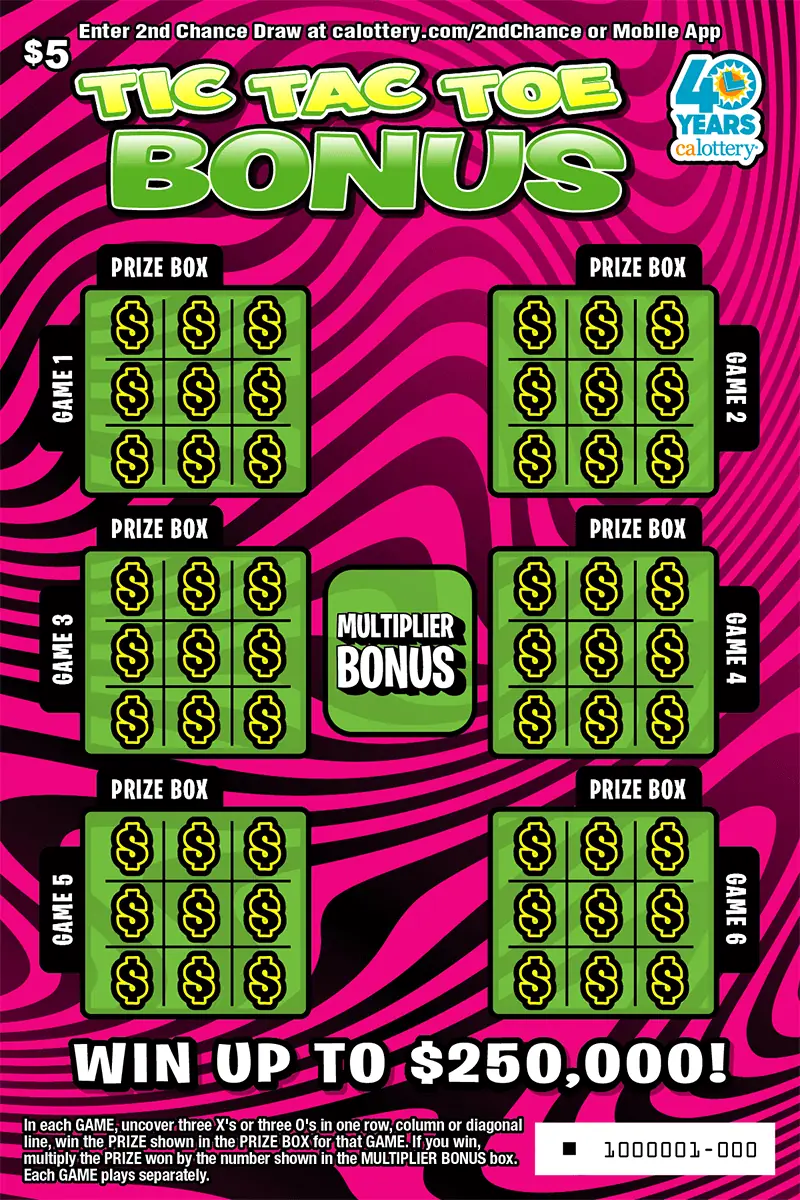 Tic Tac Toe Bonus California scratcher ticket