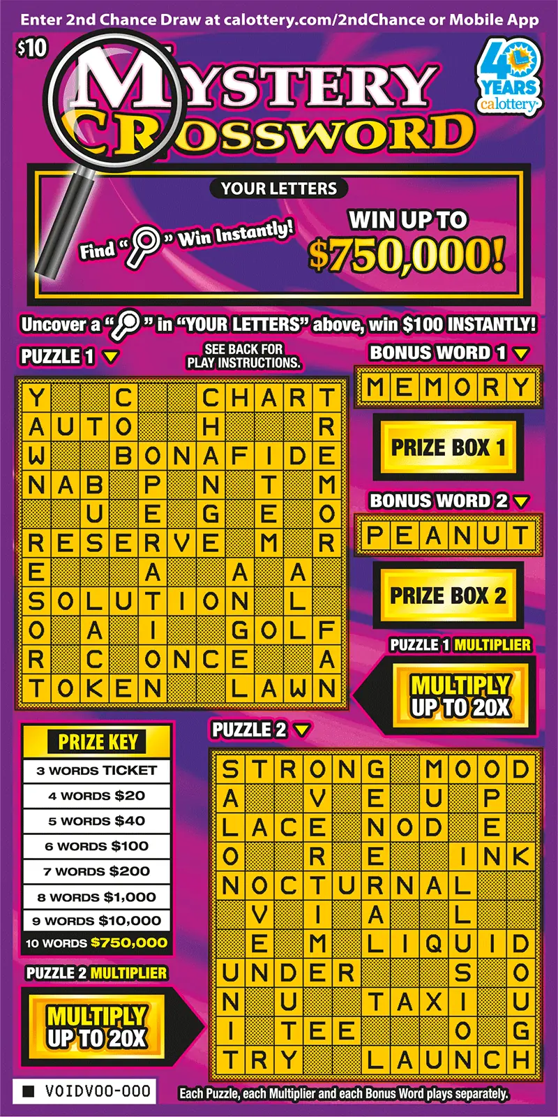 Mystery Crossword California scratcher ticket