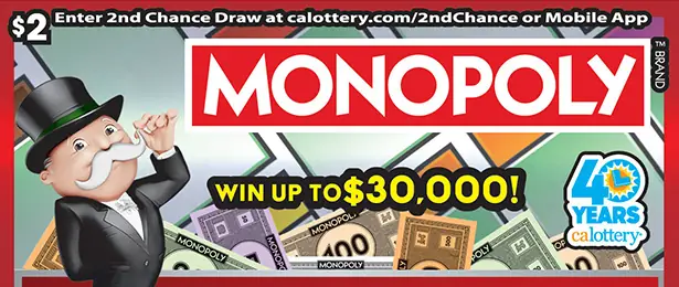 MONOPOLY California scratcher ticket