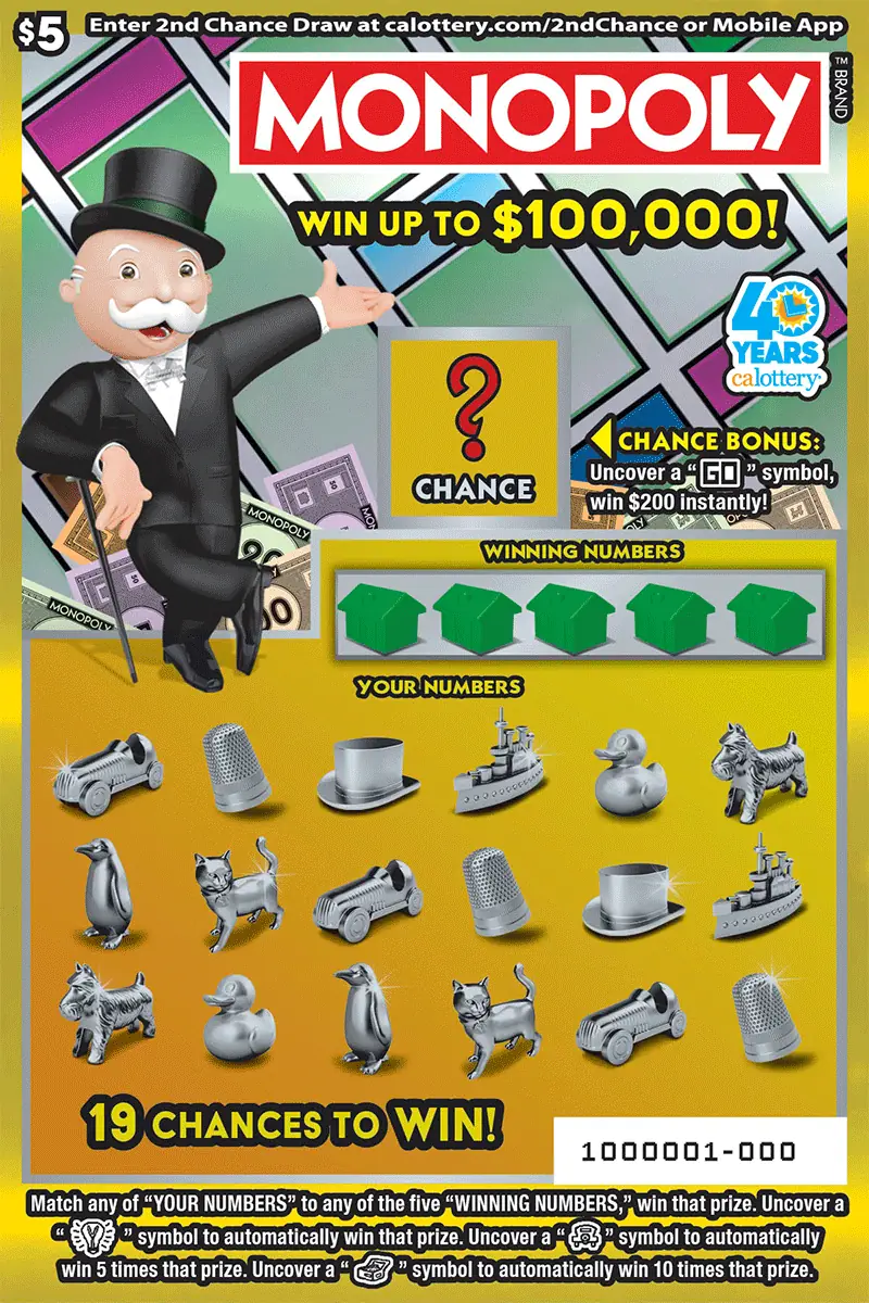 MONOPOLY California scratcher ticket