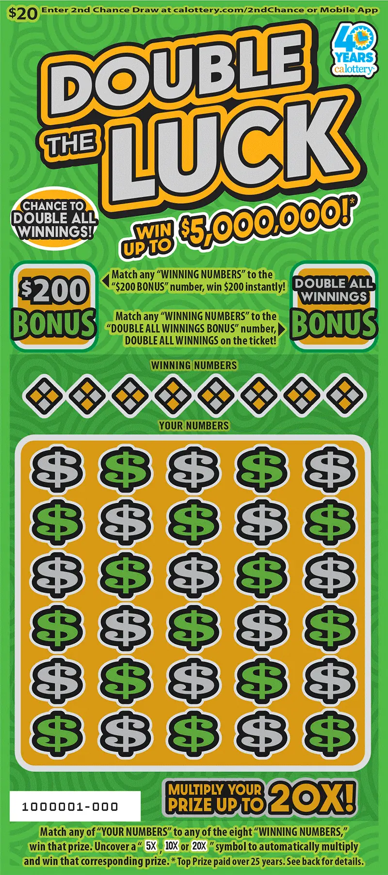 Double The Luck California scratcher ticket