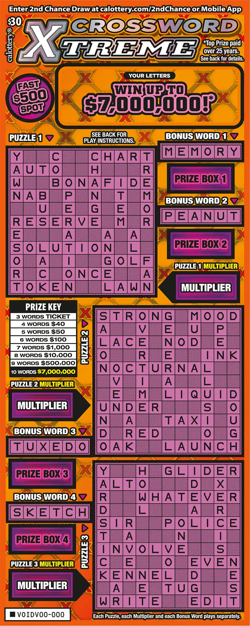 Crossword Xtreme California scratcher ticket