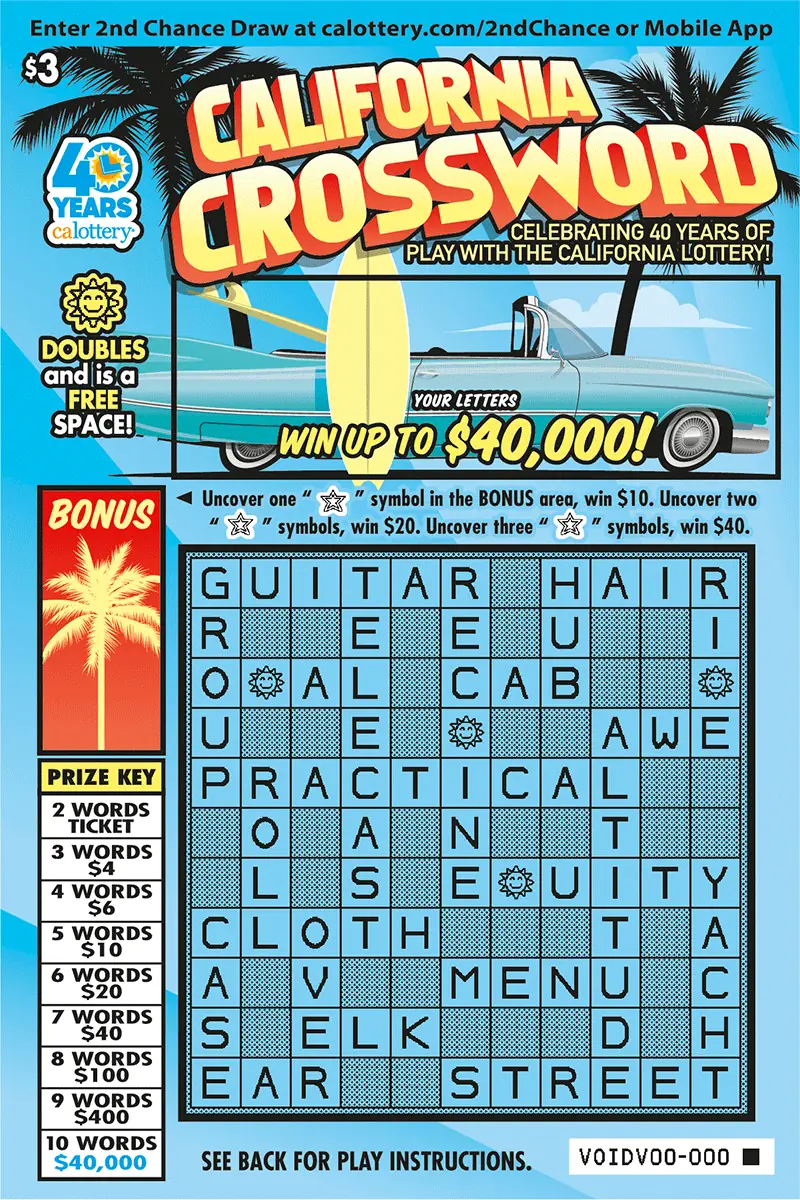California Crossword California scratcher ticket
