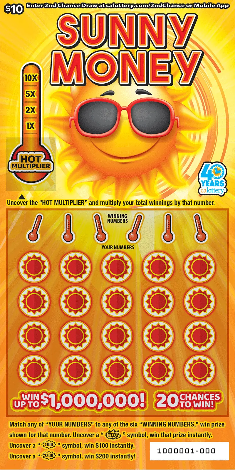Sunny Money California scratcher ticket