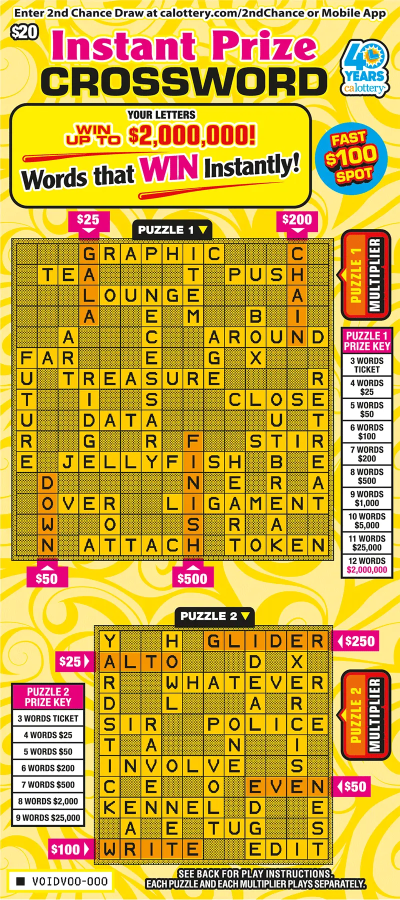 Instant Prize Crossword California scratcher ticket