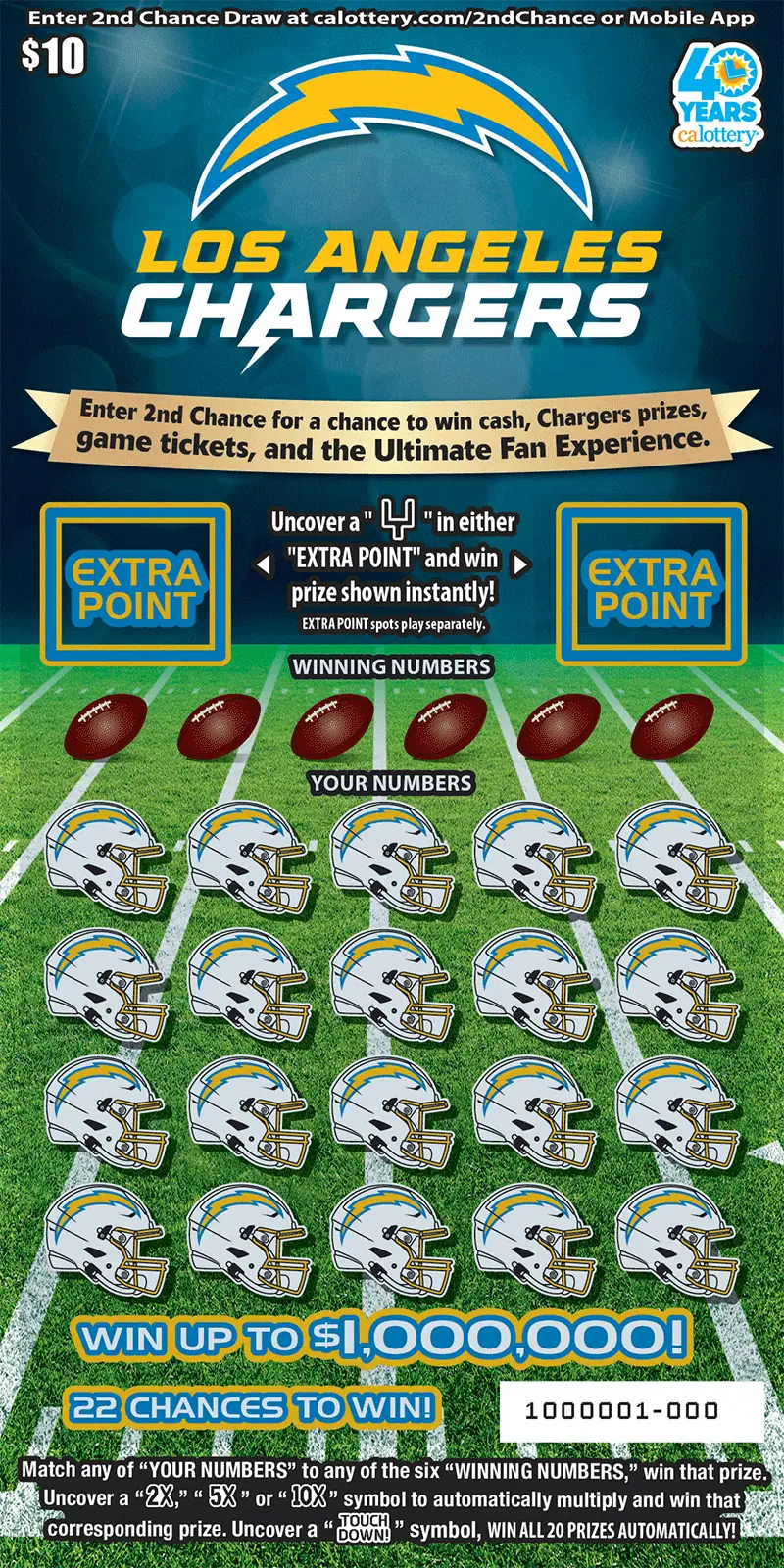 Los Angeles Chargers California scratcher ticket