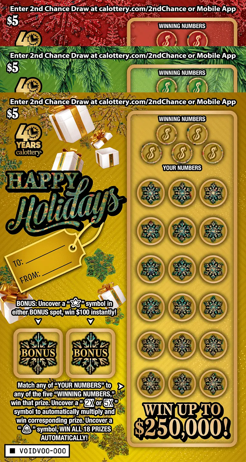 Happy Holidays California scratcher ticket