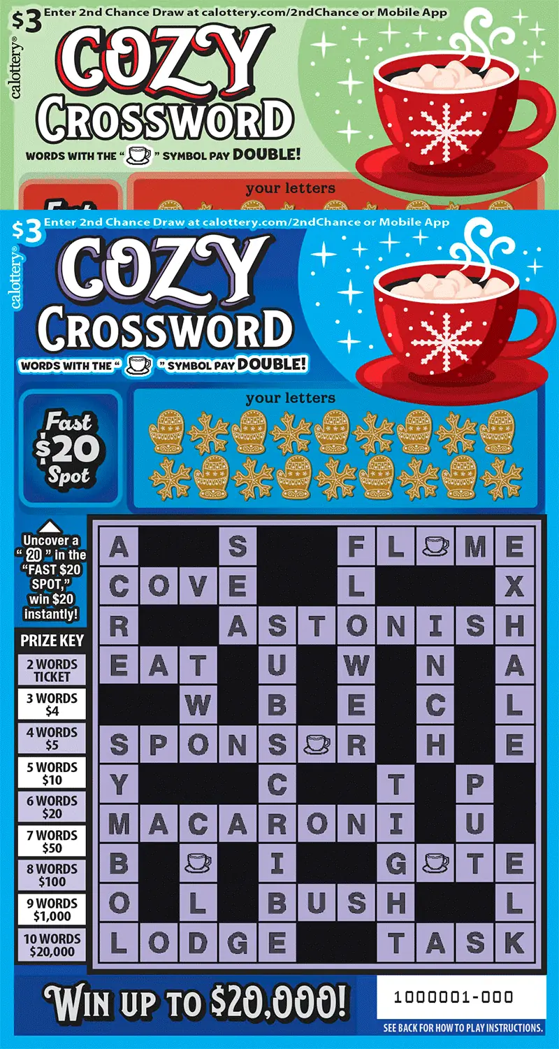 Cozy Crossword California scratcher ticket