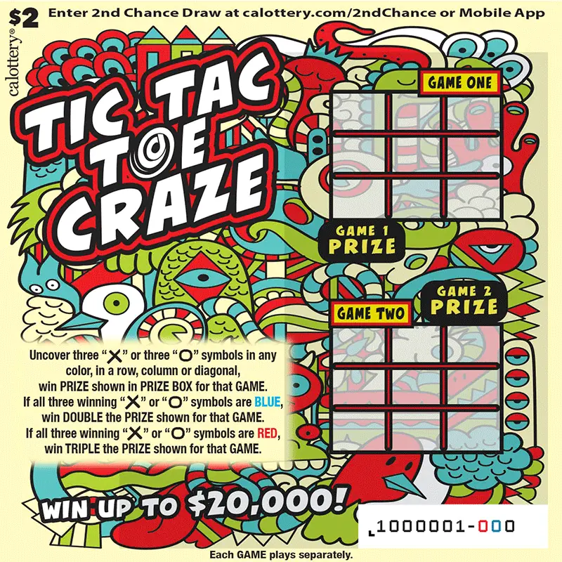 Tic Tac Toe Craze California scratcher ticket