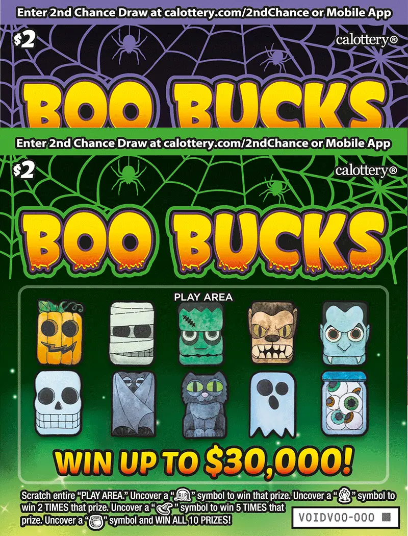 Boo Bucks California scratcher ticket