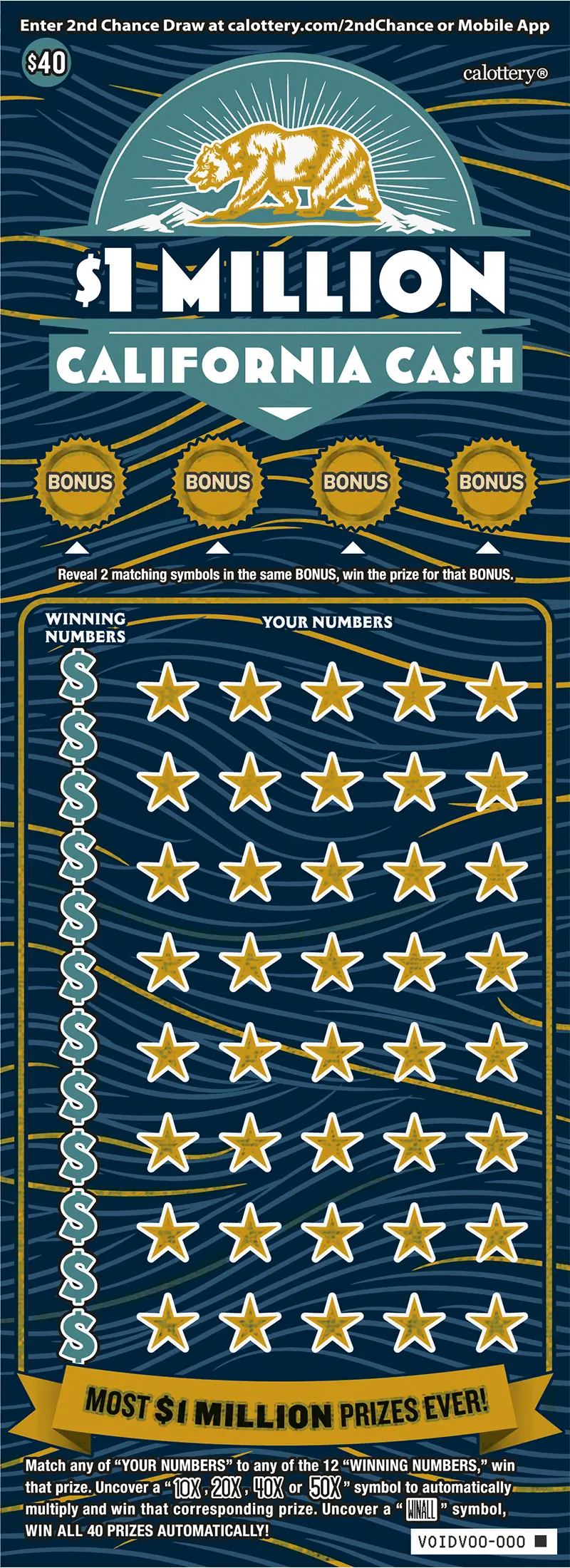 $1 Million California Cash California scratcher ticket
