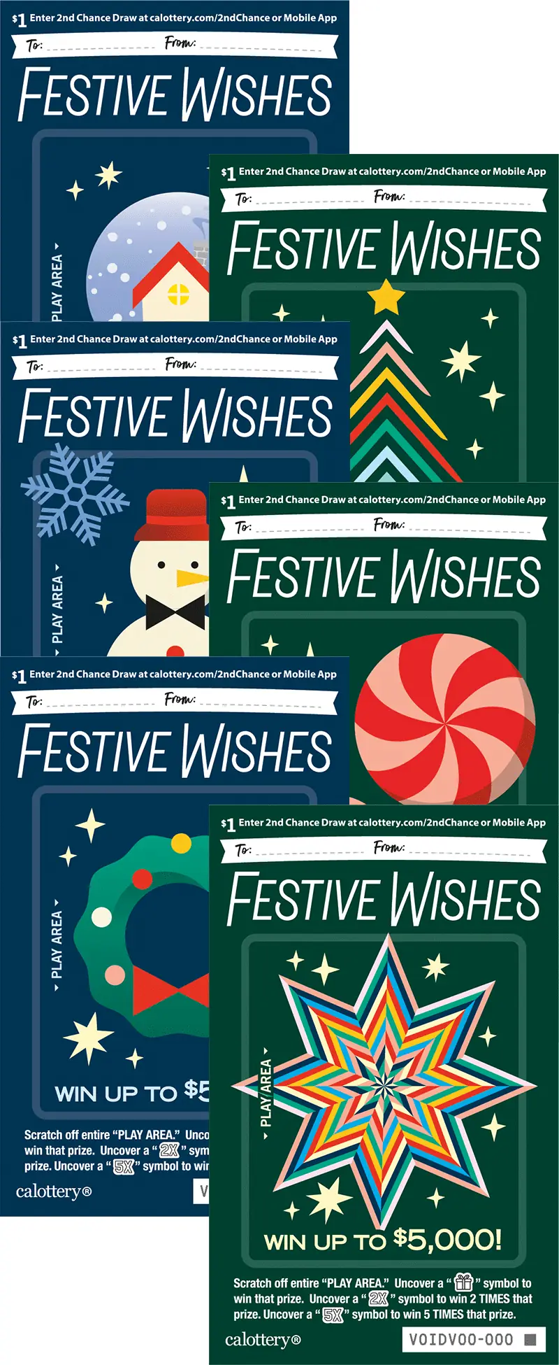 Festive Wishes California scratcher ticket