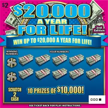 $20,000 A YEAR FOR LIFE 2ND ED Connecticut scratch game ticket