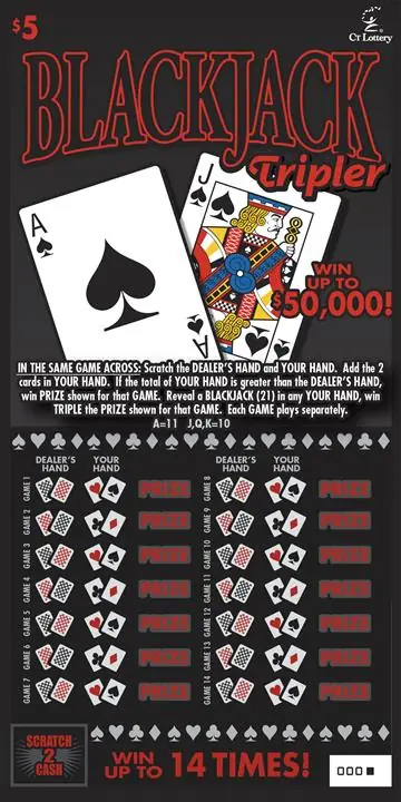 BLACKJACK TRIPLER Connecticut scratch game ticket