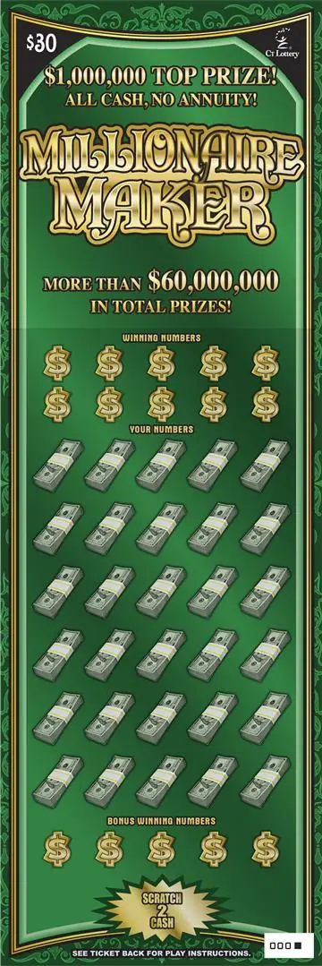 MILLIONAIRE MAKER Connecticut scratch game ticket