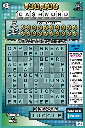 $30,000 CA$HWORD Connecticut scratch game ticket