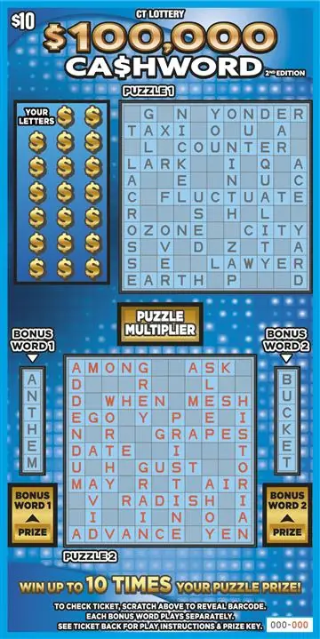 $100,000 CA$HWORD 2ND EDITION Connecticut scratch game ticket