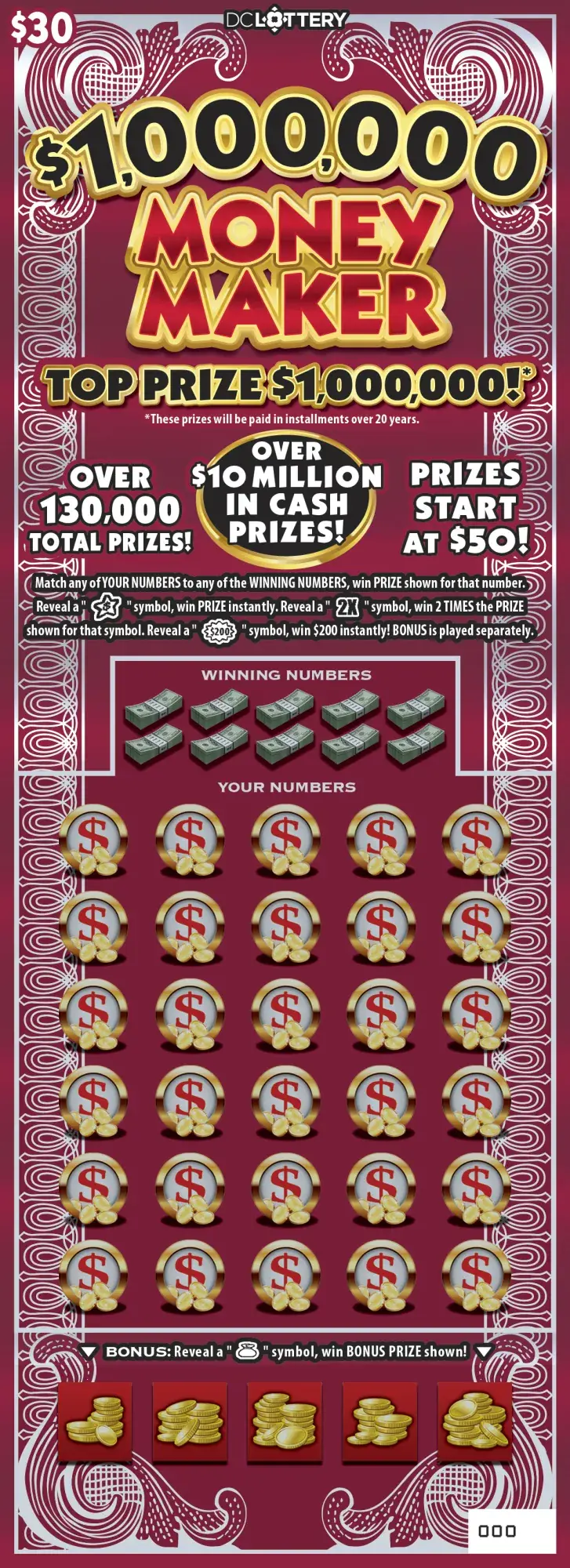 $1,000,000 Money Maker District of Columbia scratcher ticket