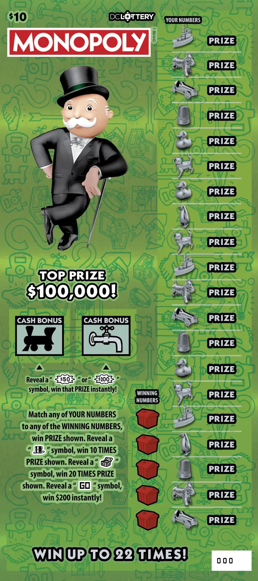 MONOPOLY District of Columbia scratcher ticket