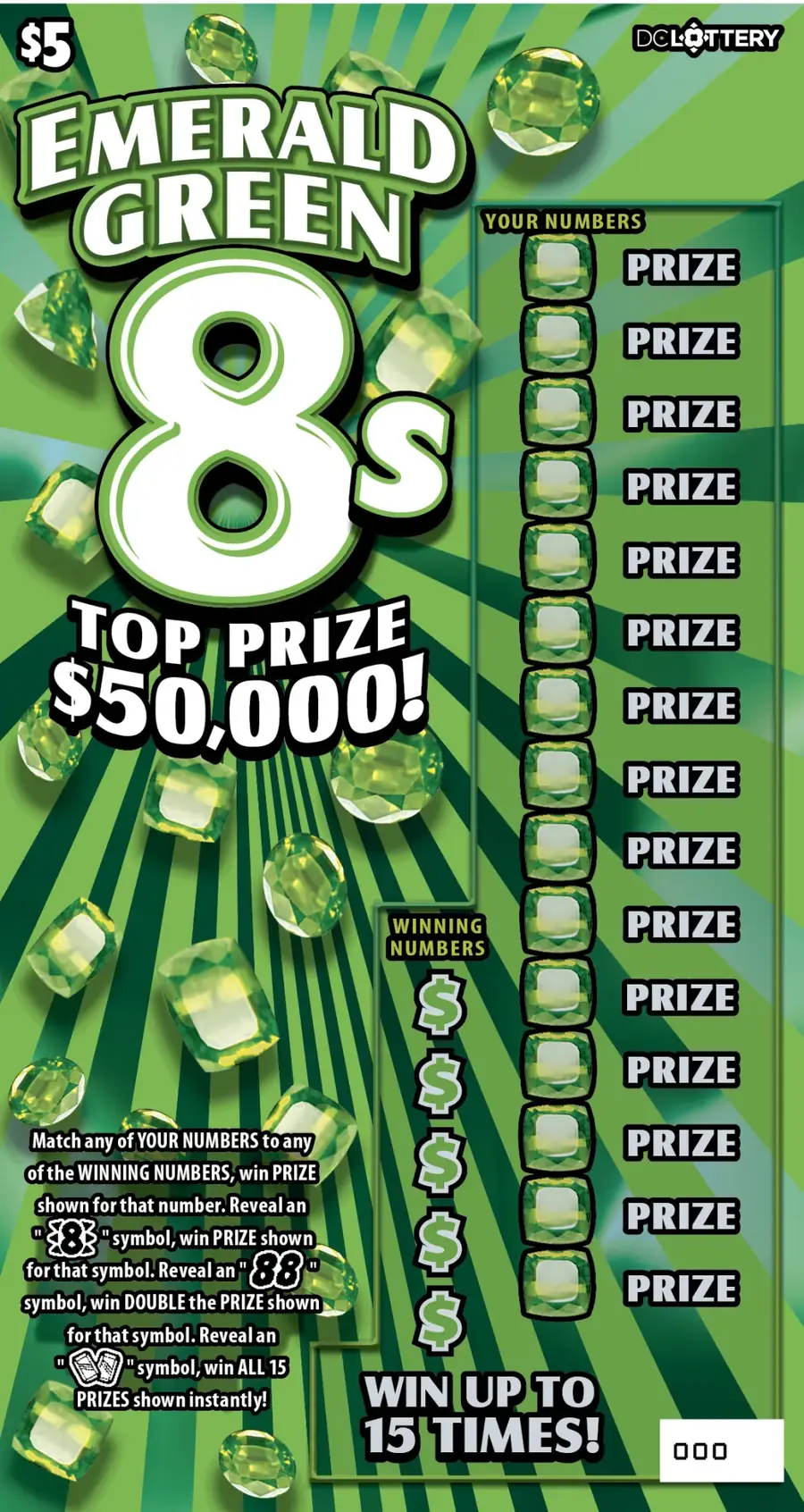 Emerald Green 8s District of Columbia scratcher ticket