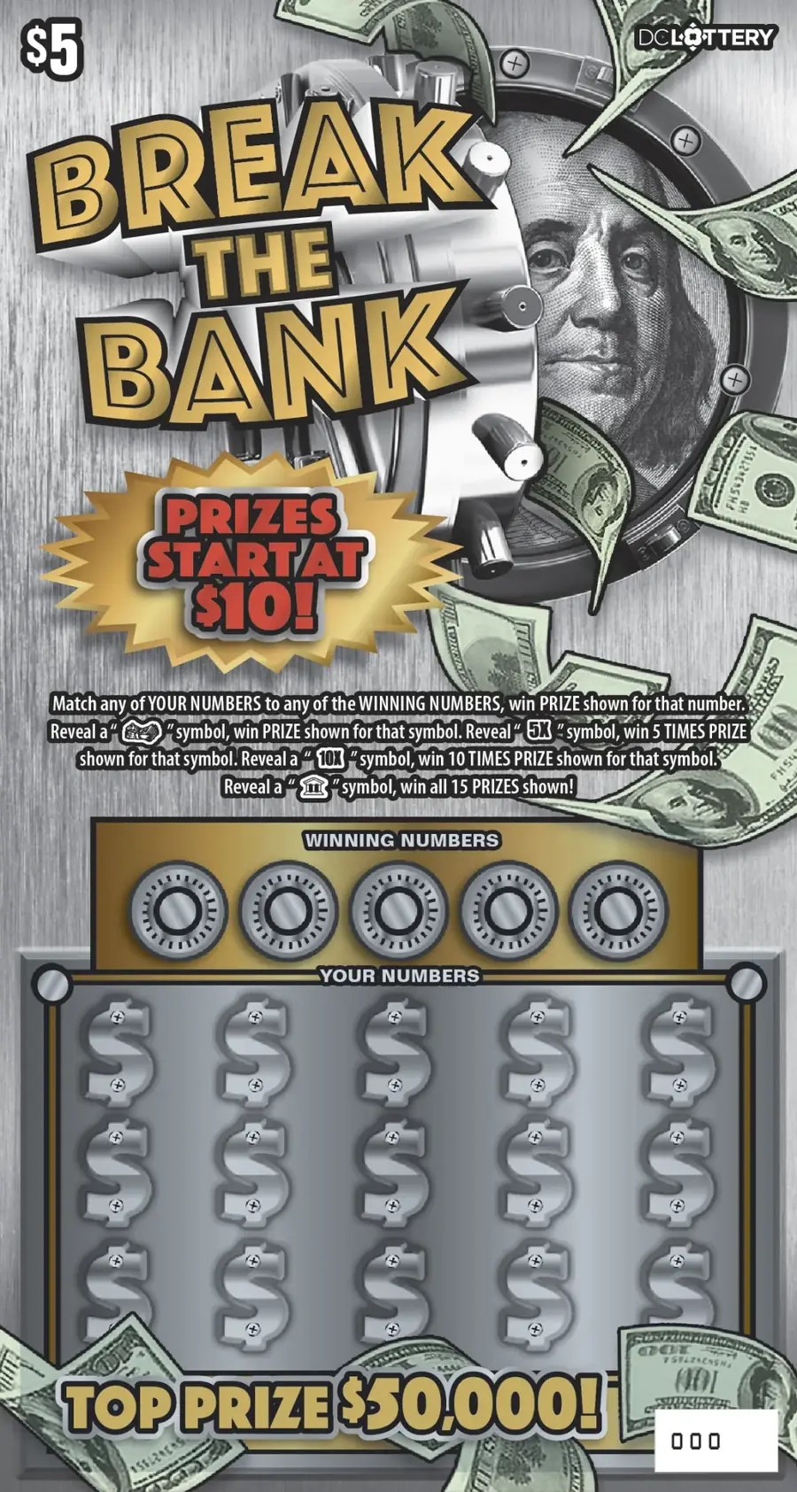 Break the Bank District of Columbia scratcher ticket