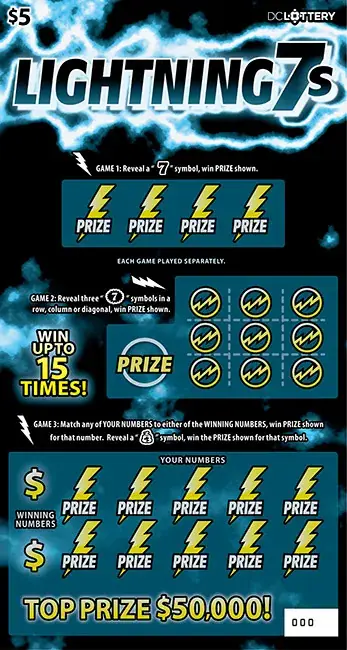 Lightning 7s District of Columbia scratcher ticket