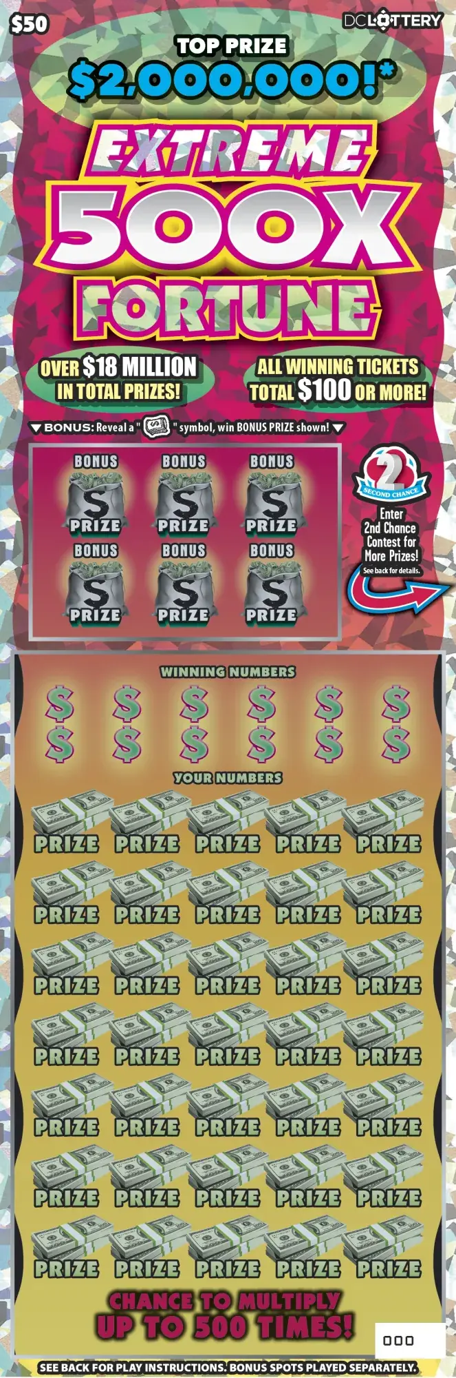 Extreme 500X Fortune District of Columbia scratcher ticket