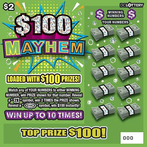 $100 MAYHEM District of Columbia scratcher ticket